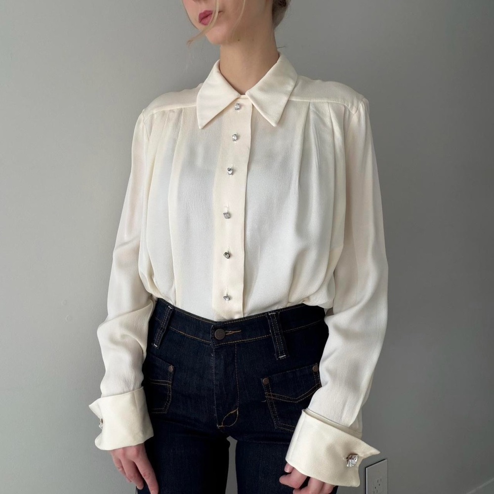 100% Silk Vintage Anne Klein cream blouse